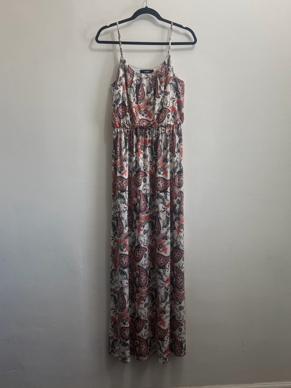 Paisley Spaghetti Strap Maxi Dress in Cream and Rust